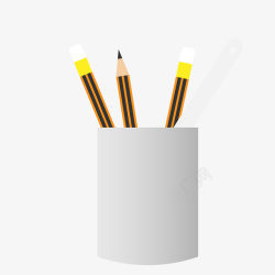 白色笔筒中的黄色铅笔矢量图素材