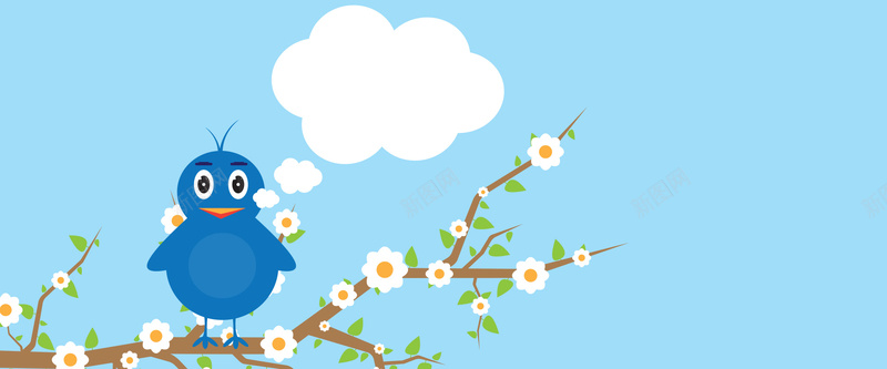 蓝鸟在树枝上的背景图矢量图ai设计背景_88icon https://88icon.com 卡通 手绘 树 海报banner 白云 童趣 花朵 蓝天 蓝鸟 矢量图