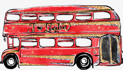 红色手绘的公交车素材