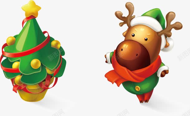 卡通的小鹿和圣诞树png免抠素材_88icon https://88icon.com 动物 卡通 圣诞 圣诞树 小鹿 小鹿剪影 鹿