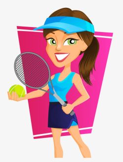 卡通手绘打网球戴帽子美女素材