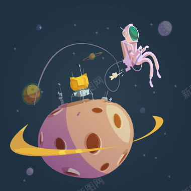 卡通星球外太空宇航员背景矢量图背景