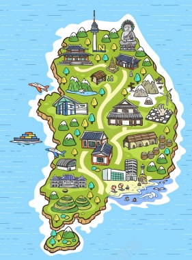 手绘矢量旅游韩国大佛景点地图海报背景背景