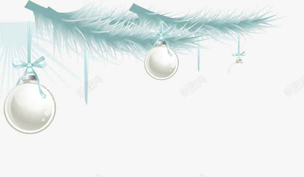 圣诞节蓝色松叶装饰png免抠素材_88icon https://88icon.com 圣诞节装饰 文艺风 松叶装饰 白色吊球 白色圣诞球 蓝色松叶