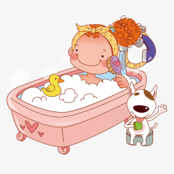 健康沐浴浴缸洗泡泡浴的女孩矢量图高清图片