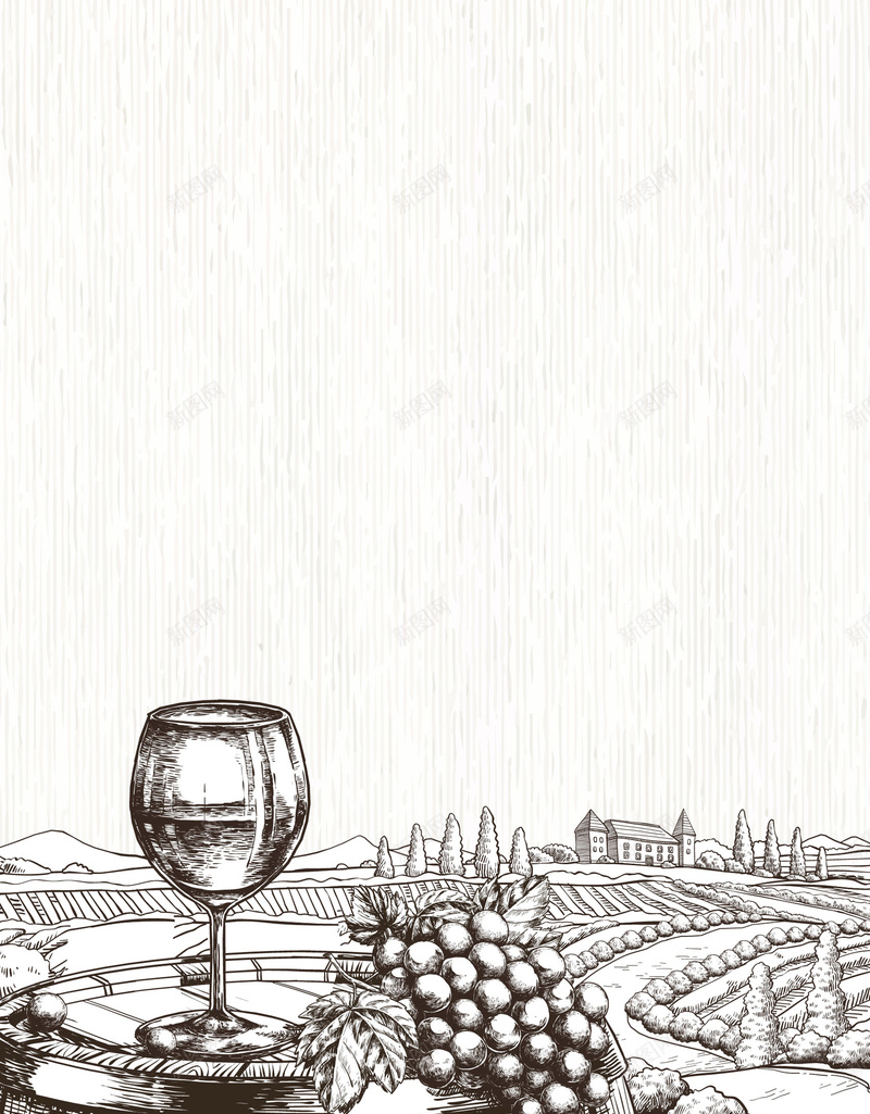 欧式复古手绘红酒葡萄酒背景矢量图ai设计背景_88icon https://88icon.com 复古 复古手绘 彩色 手绘 木酒桶 欧式 素描 红酒 红酒杯 葡萄串 葡萄庄园 葡萄酒 高脚杯 黑白 矢量图
