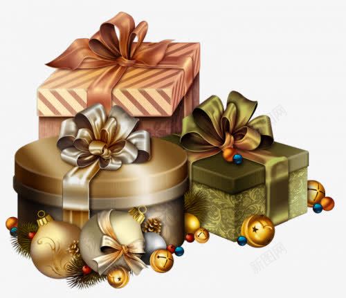 圣诞节礼盒礼物png免抠素材_88icon https://88icon.com 圣诞节 礼物 礼盒 金色