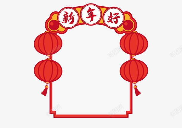 新年好门头装饰框矢量图ai免抠素材_88icon https://88icon.com 新年图框 新年好 灯笼 矢量图 装饰 门头