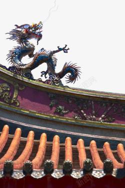 中国风龙雕像建筑房檐素材