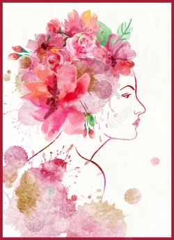 水彩绘女子侧脸妇女节贺卡海报背景矢量图海报