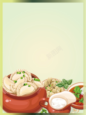 手绘卡通美食水饺春节节日背景矢量图背景