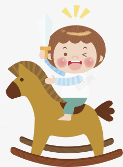 卡通骑着木马的男孩素材