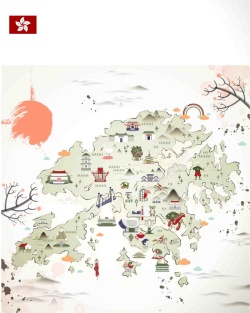 平山手绘矢量旅游香港景点地图浅色海报背景高清图片