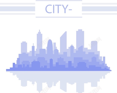 水彩城市建筑剪影矢量图背景
