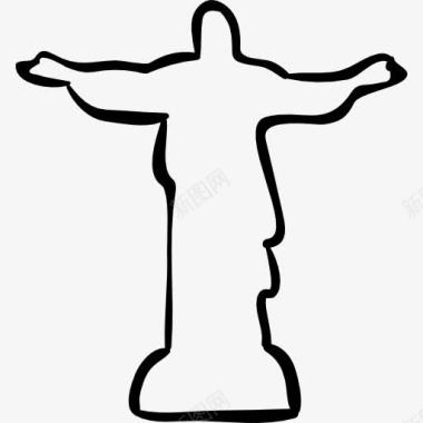 基督耶稣像基督巴西雕塑手绘轮廓图标图标