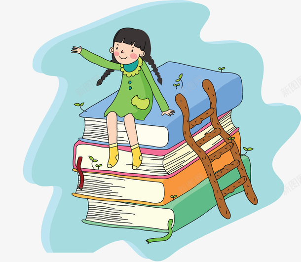 坐在书上的小女孩png免抠素材_88icon https://88icon.com 书上 小女孩 朗读 梯子 看书