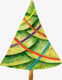 手绘水彩彩带圣诞树矢量图素材