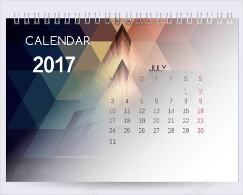 日历2017年7月挂历日期时间色彩矢量图背景