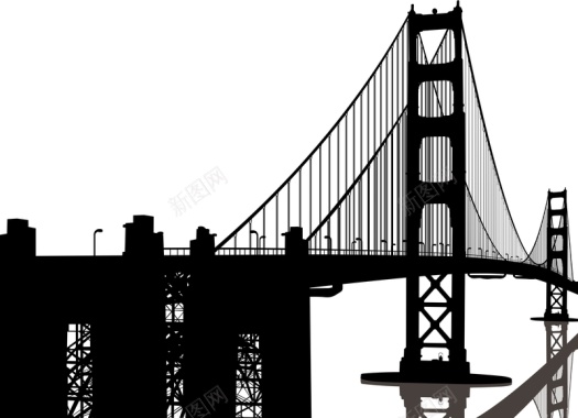 桥梁黑白插画背景模板矢量图背景