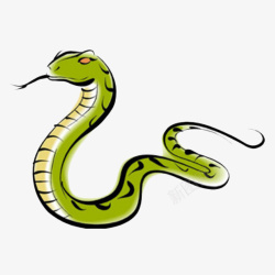 蛇年插画传统水墨绿色蛇高清图片