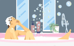 浴室女孩浴缸泡泡浴高清图片
