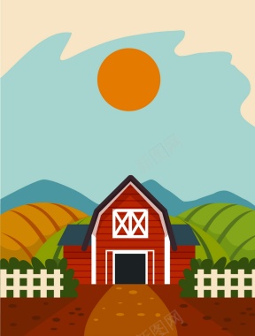农场庄园风景背景矢量图背景