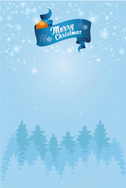 蓝色丝带圣诞森林渐变海报背景矢量图背景