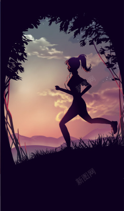 晨跑海报卡通运动健身海报背景矢量图高清图片