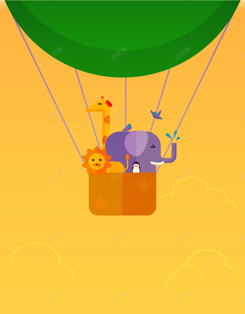 热气球升空矢量图ai设计背景_88icon https://88icon.com 几何 动物 升空 扁平 橙色 渐变 热气球 黄色 矢量图