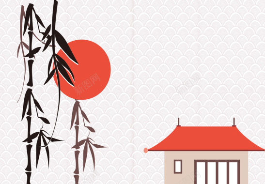 日式古风建筑海报背景矢量图背景