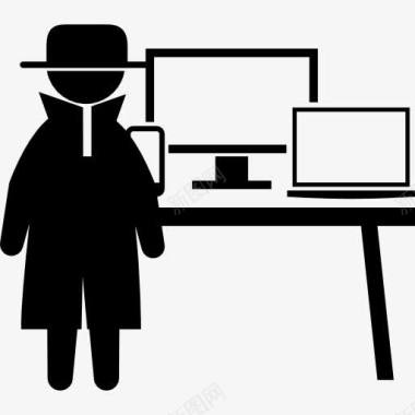 黑客犯罪与被盗电脑的图标图标