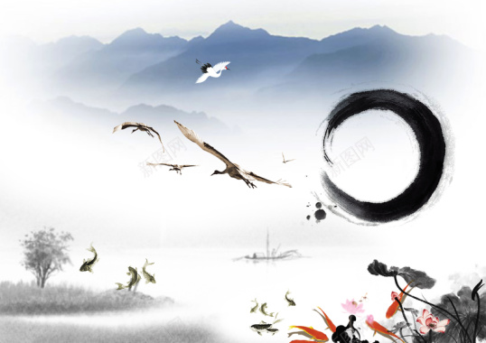 中国古典水墨壁画海报背景背景