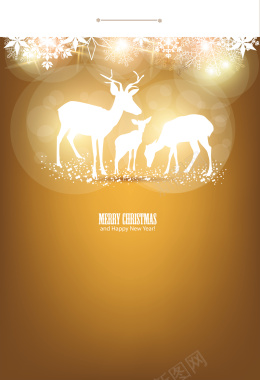 金色发光麋鹿剪影圣诞海报背景矢量图背景