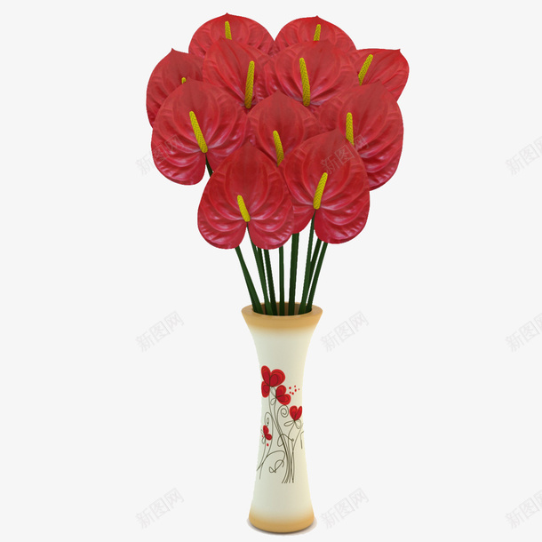 红色鲜花束png免抠素材_88icon https://88icon.com 白色 白色花瓶 红色 红色鲜花 红色鲜花束 鲜花束 黄色花心