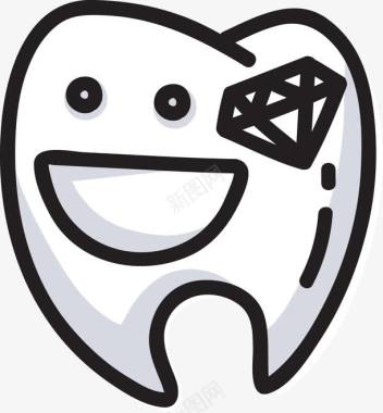 微笑的卡通手绘牙齿图标图标