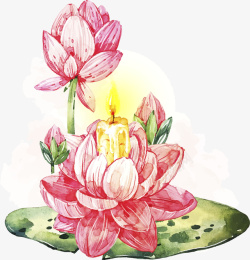 中式花卉水彩手绘唯美荷花高清图片