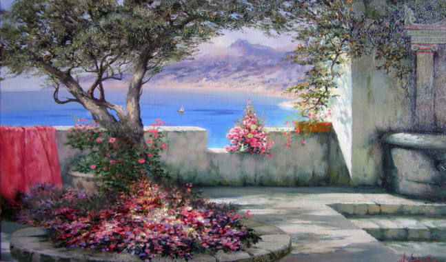 花园油画背景背景