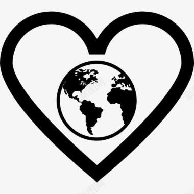 心地球的心脏轮廓图标图标
