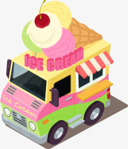 冰激凌快餐车手绘卡通25D冰激凌快餐车高清图片