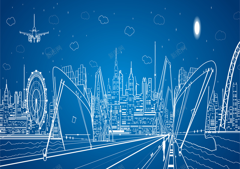 蓝底线条城市建筑背景矢量图ai设计背景_88icon https://88icon.com 卡通 城市 建筑 手绘 童趣 线条 背景 蓝底 矢量图