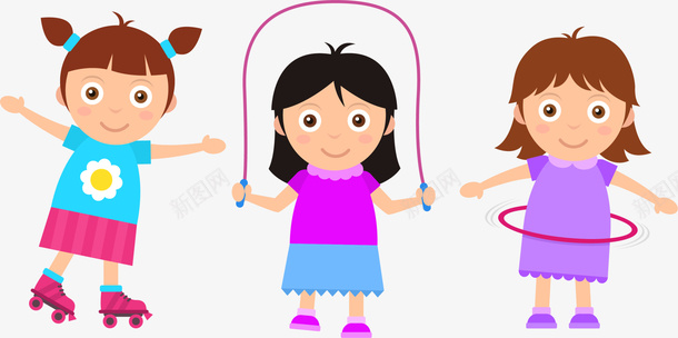 儿童节运动的小女孩png免抠素材_88icon https://88icon.com 三个小女孩 三姐妹 儿童节 溜冰 跳绳 转呼啦圈 运动的小女孩