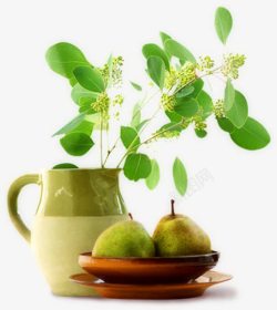 创意梨子创意手绘合成绿色的植物梨子高清图片