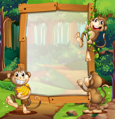卡通小猴子儿童展板矢量背景背景