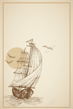 复古经典欧式帆船邀请函海报背景矢量图海报