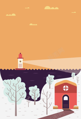 卡通冬季海港风景海报背景矢量图背景