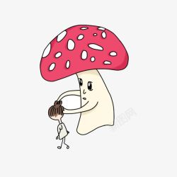采姑娘的大蘑菇卡通漫画素材