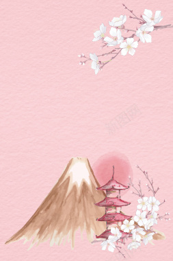 矢量古风日本富士山樱花背景背景