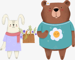 穿衣服的熊可爱熊和小兔子高清图片