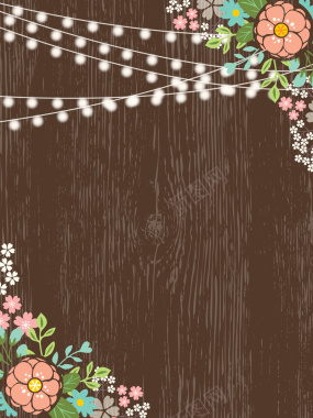 简约日系小清新彩绘木纹花卉边框矢量背景背景