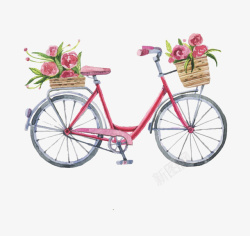水彩绘装满花的自行车素材